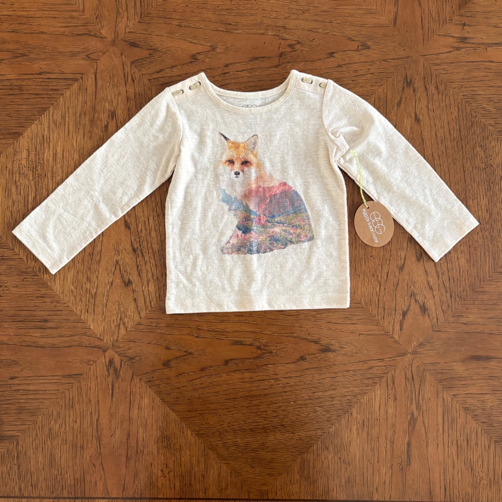 EGG Cream Fox Graphic Long Sleeve Tee